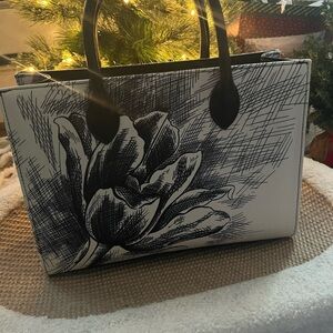 Elegant Black and White Floral Tote Bag